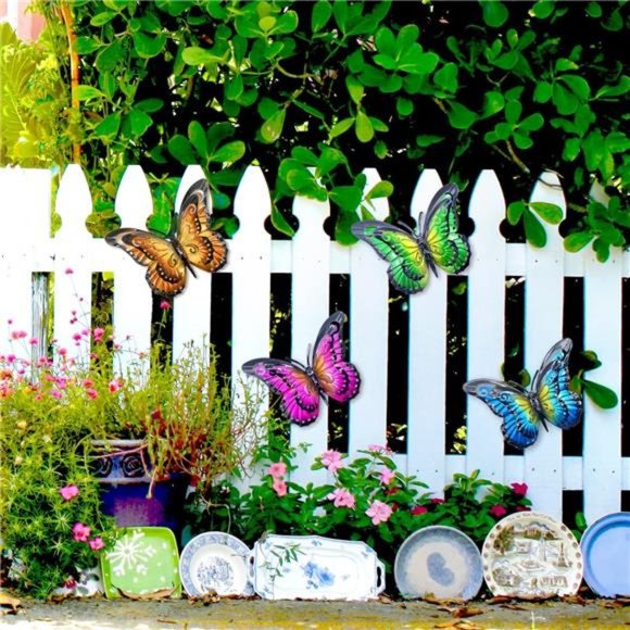 Metal Butterfly Wall Art Decor-6.5" Outdoor Fence Decoration, Hanging for Garden - Picture 2 of 7
